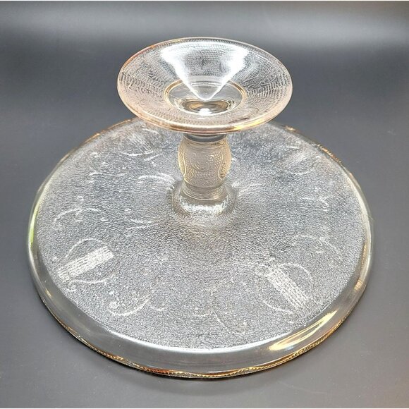 Vintage Glass Cake Plate Jeanette Harp Design Gold Edged Scalloped Dish DD03 - Picture 7 of 7